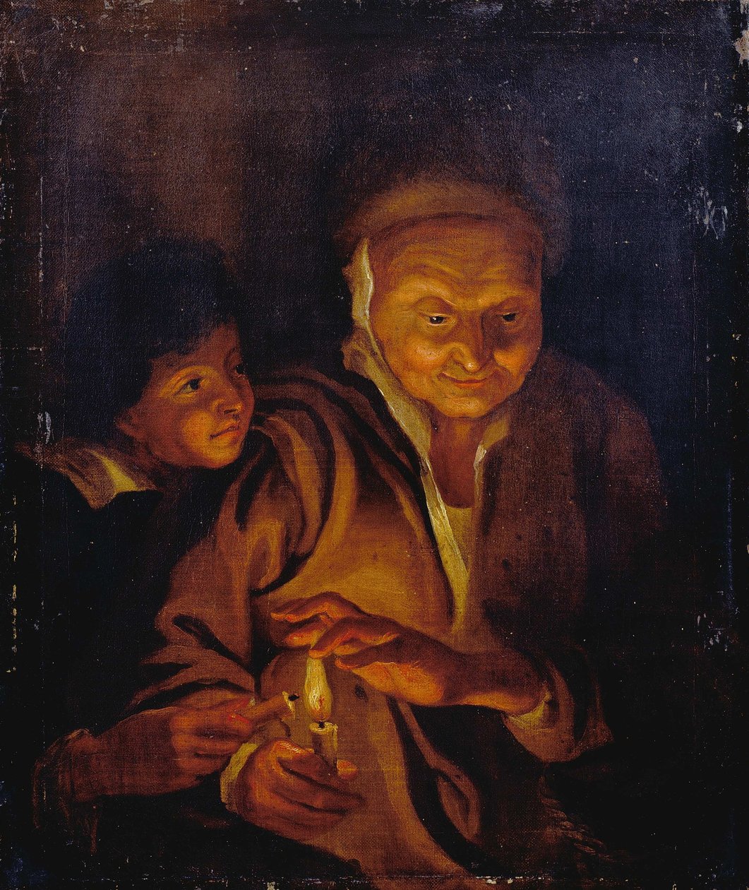 Un ragazzo accende una candela da una tenuta da una vecchia da Peter Paul Rubens