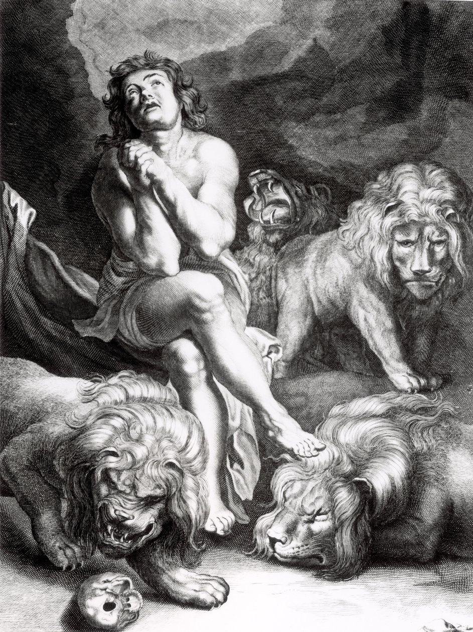 Daniele nella fossa dei leoni, incisione di Abraham Blooteling (1640-90) da Peter Paul Rubens