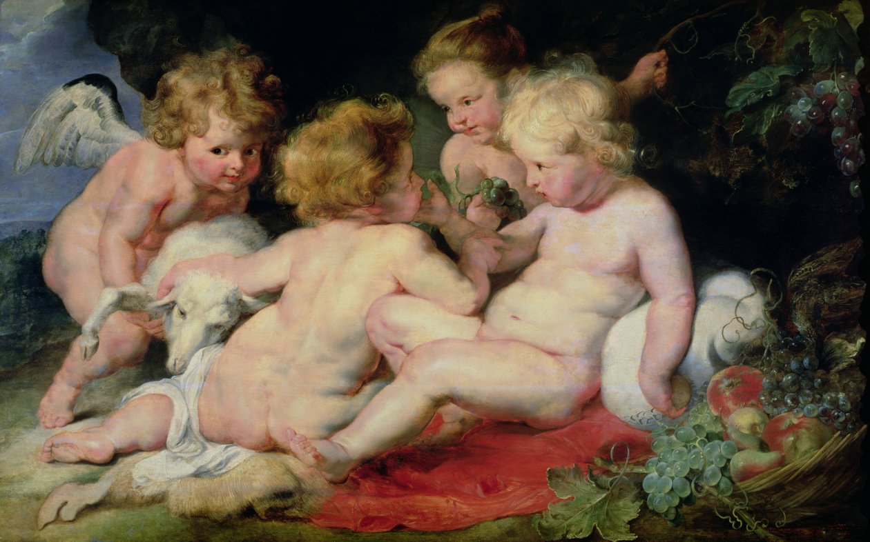 Bambino Gesù con Giovanni Battista e due angeli, 1615-20 da Peter Paul Rubens