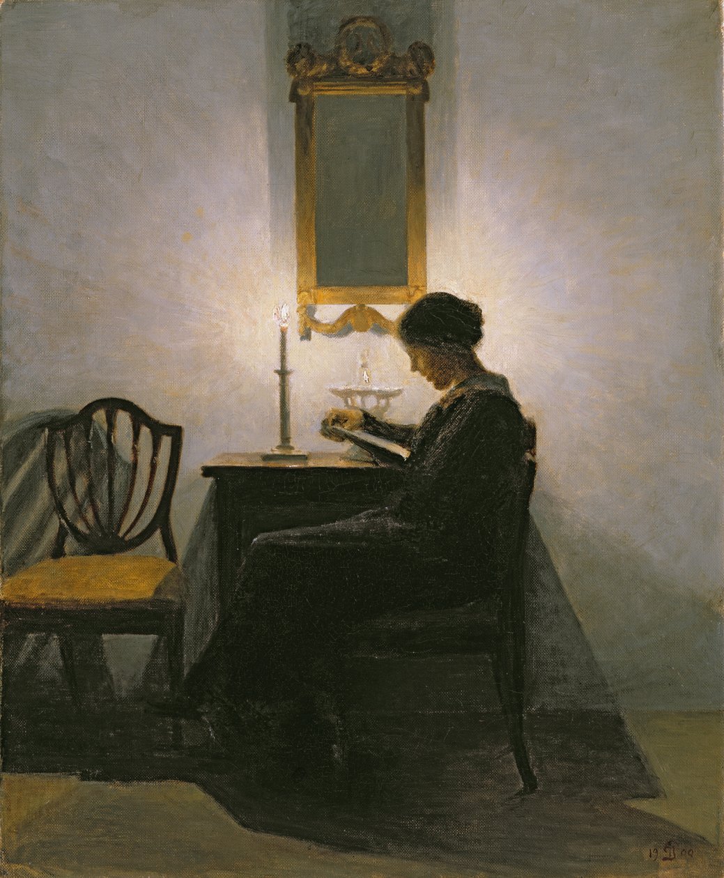Donna che legge alla luce di una candela, 1908 da Peter Vilhelm Ilsted
