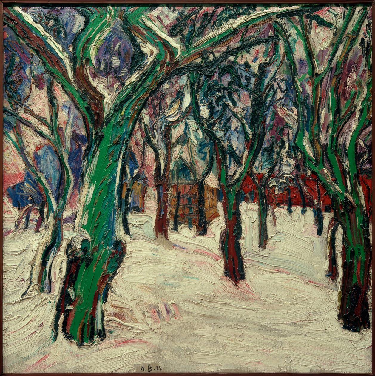 Immagine invernale con case contadine (Sentiero del parco in inverno) da Peter August Böckstiegel