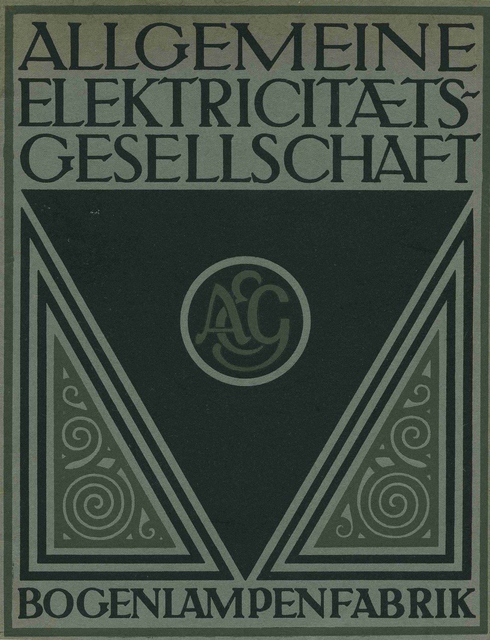 Pagina del titolo di una brochure di prodotti AEG da Peter Behrens