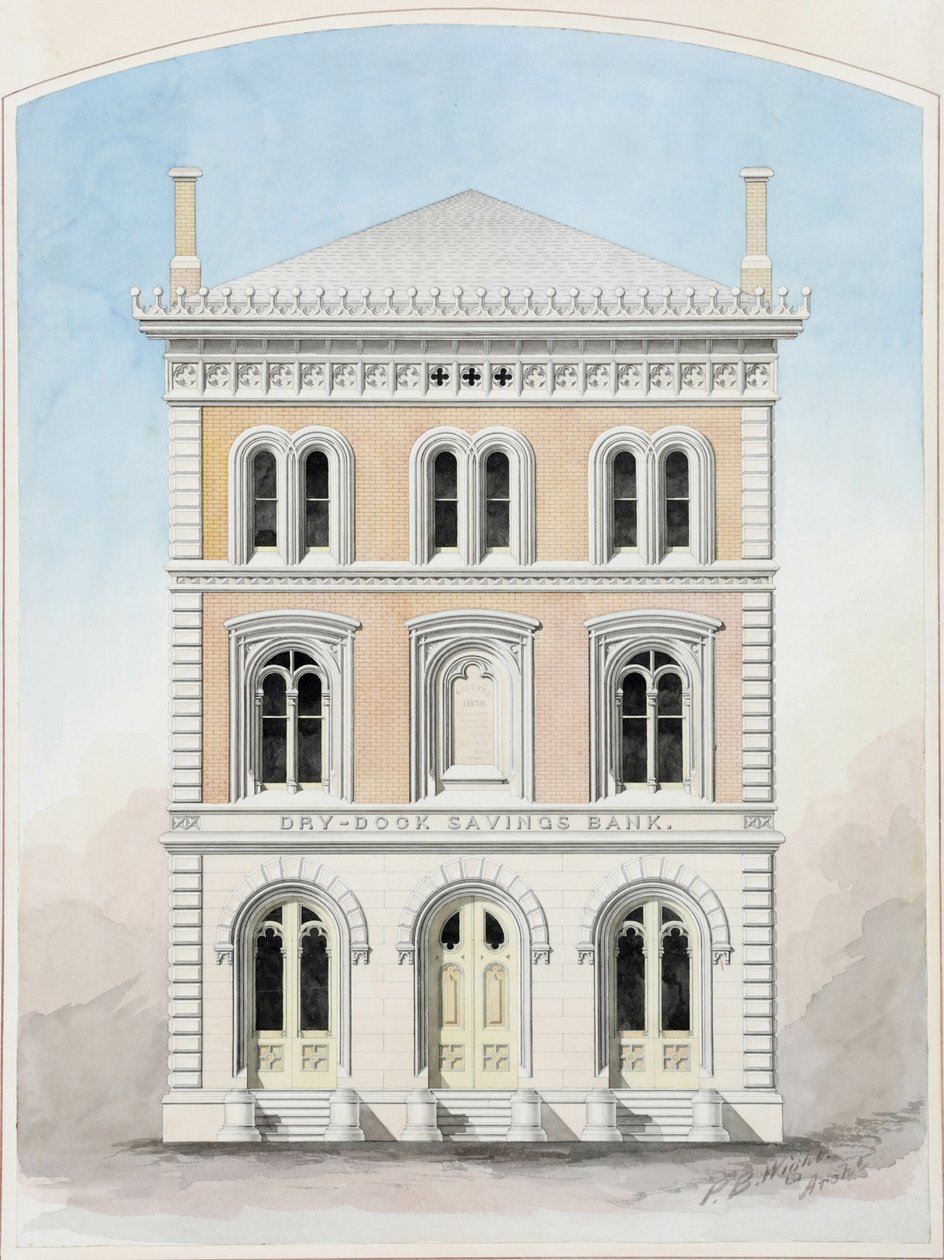 Dry Dock Savings Bank, New York City, New York, disegno di progetto del concorso da Peter Bonnett Wight