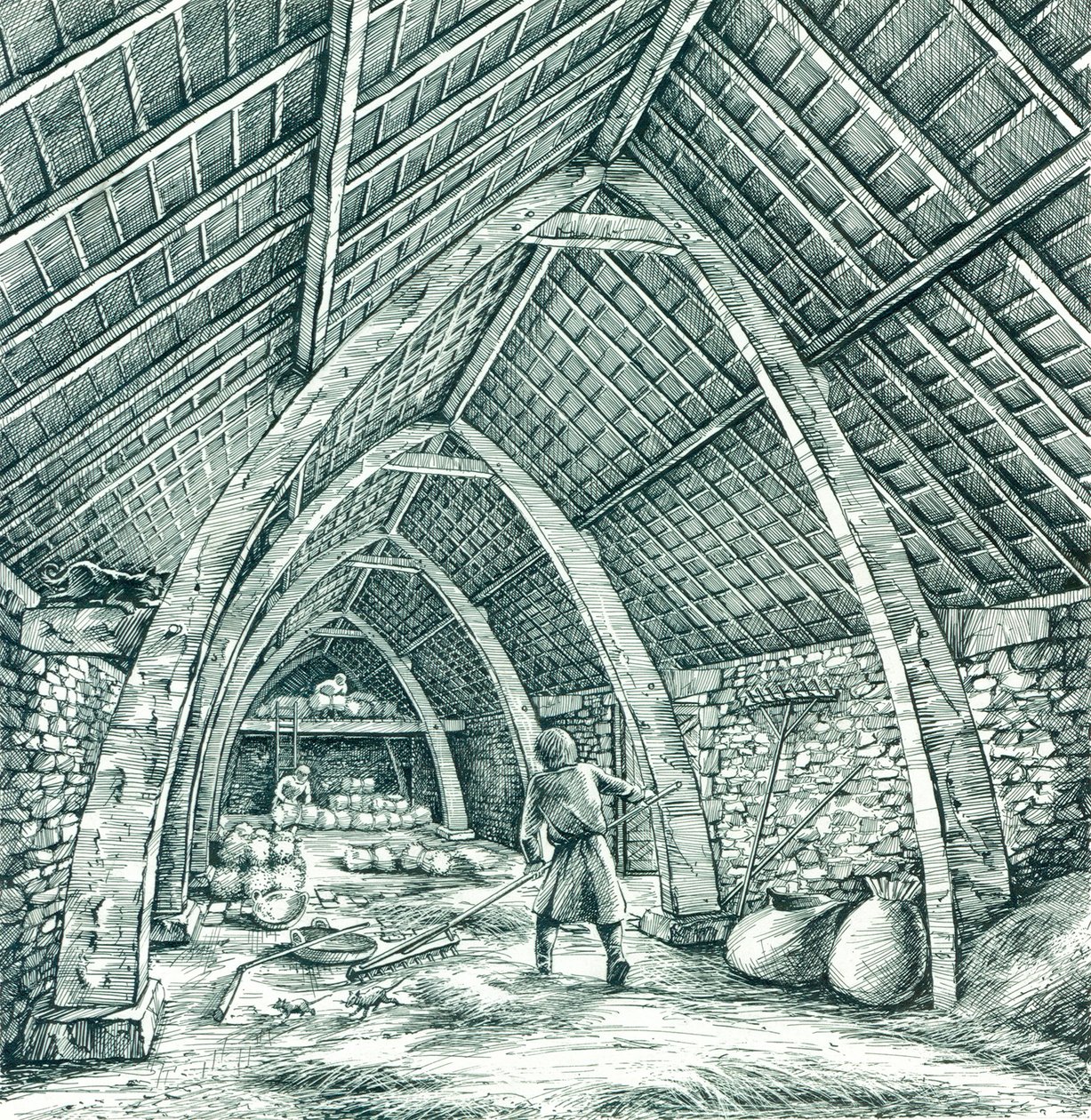 Granaio della canonica medievale, Wharram Percy, North Yorkshire da Peter Dunn