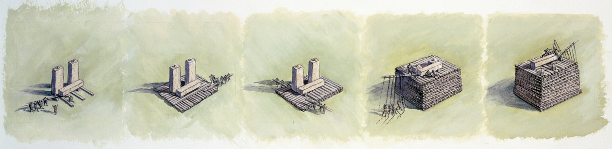 Sollevamento di un architrave, Stonehenge, preistorico da Peter Dunn
