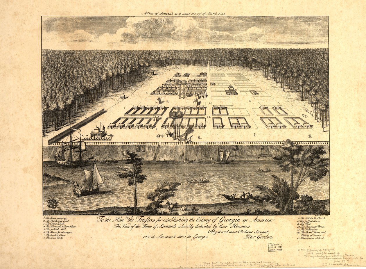 Veduta di Savannah come si presentava il 29 marzo 1734. LOC 97683565 da Peter Gordon