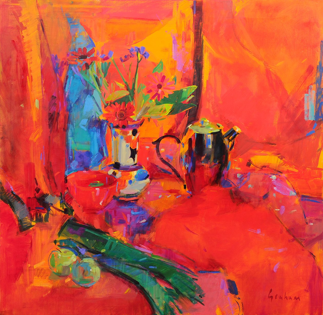 Natura morta rossa, 2021 (olio su tela) da Peter Graham