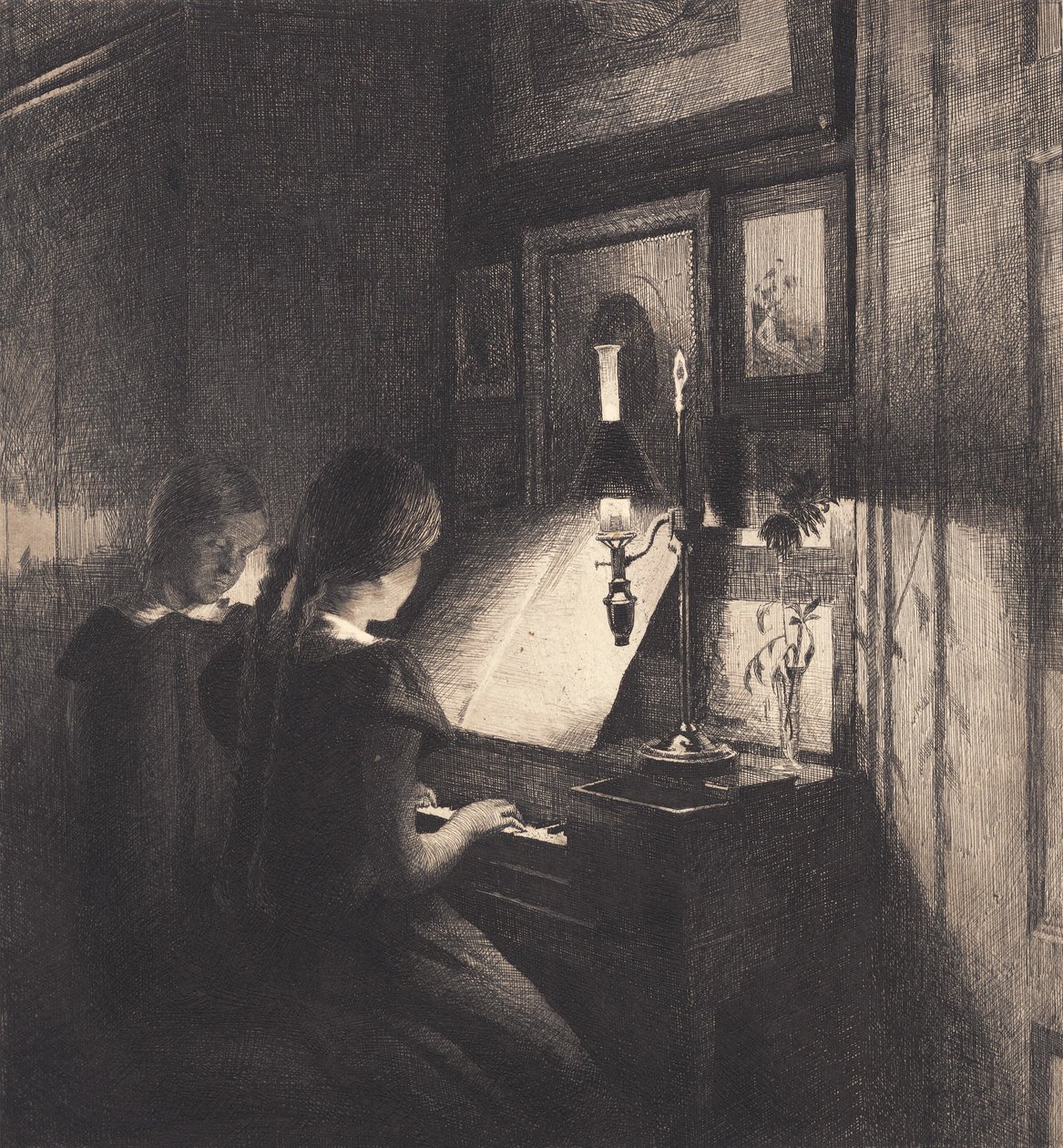 Due bambine al pianoforte da Peter Vilhelm Ilsted