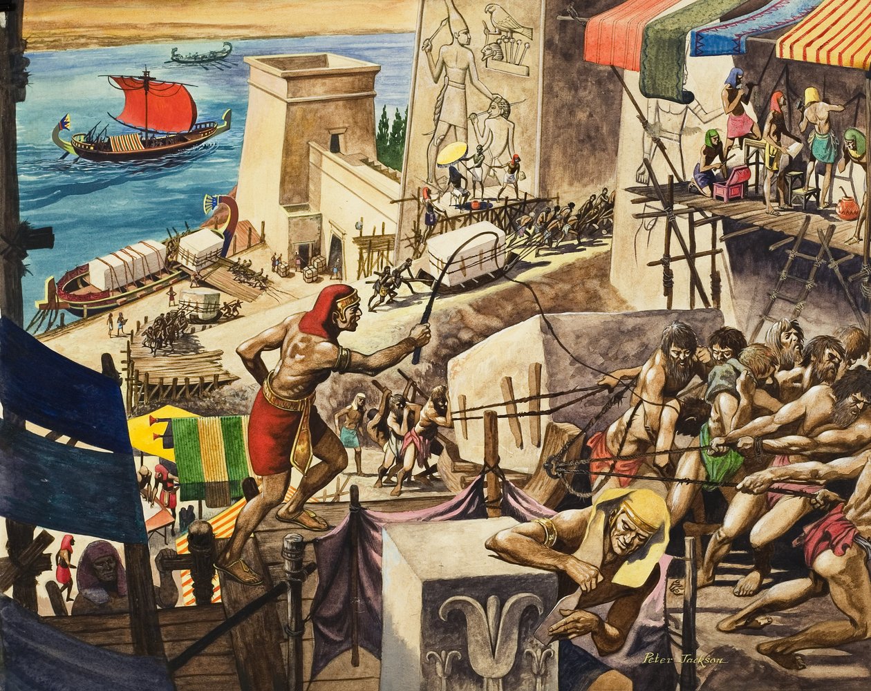 Costruire le piramidi (gouache su carta) da Peter Jackson
