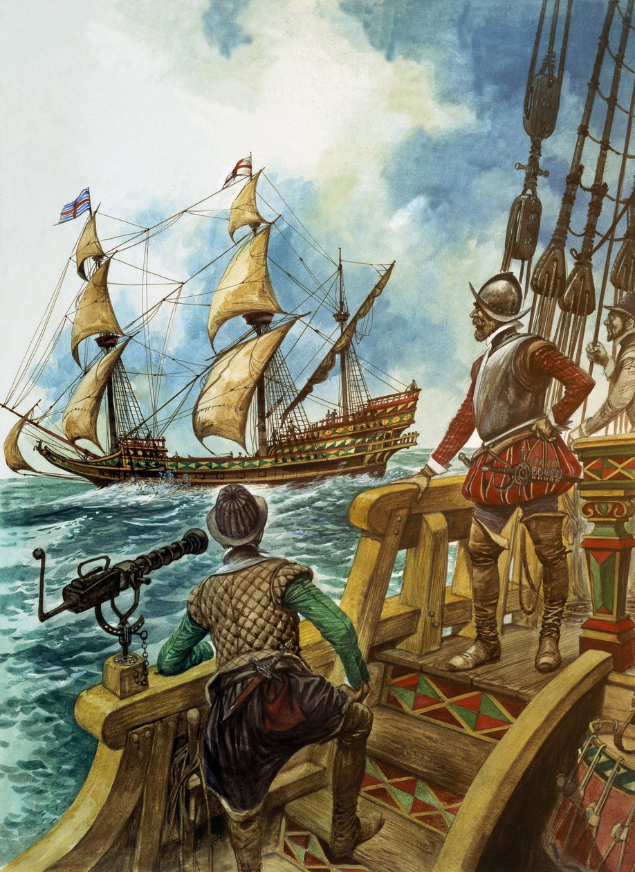 Sir Francis Drake (1540-96) (gouache su carta) da Peter Jackson