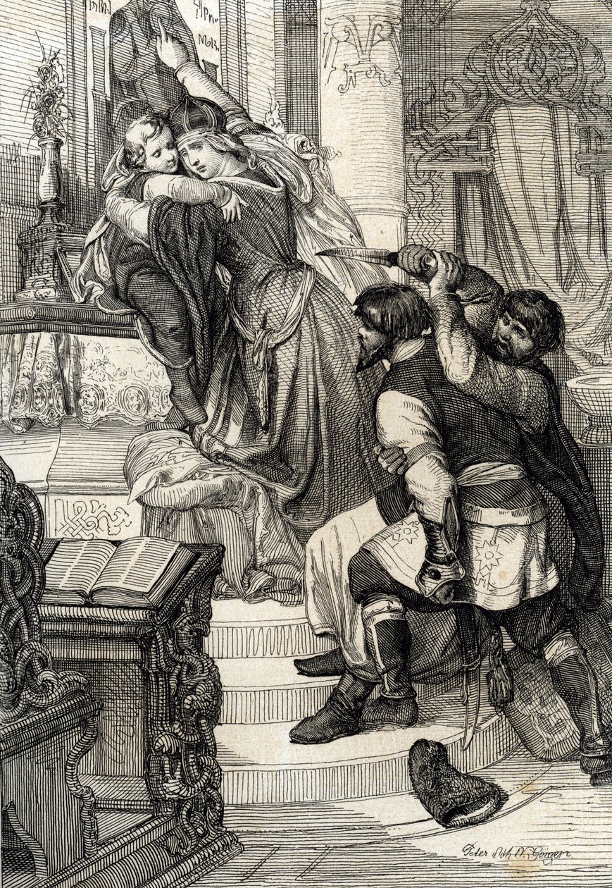 Rivolta di Mosca del 1682: la zarina Natalia Naryškina protegge suo figlio, il principe Pietro (1672-1725), dagli attacchi degli streltsy, Russia da Peter Johann Nepomuck Geiger