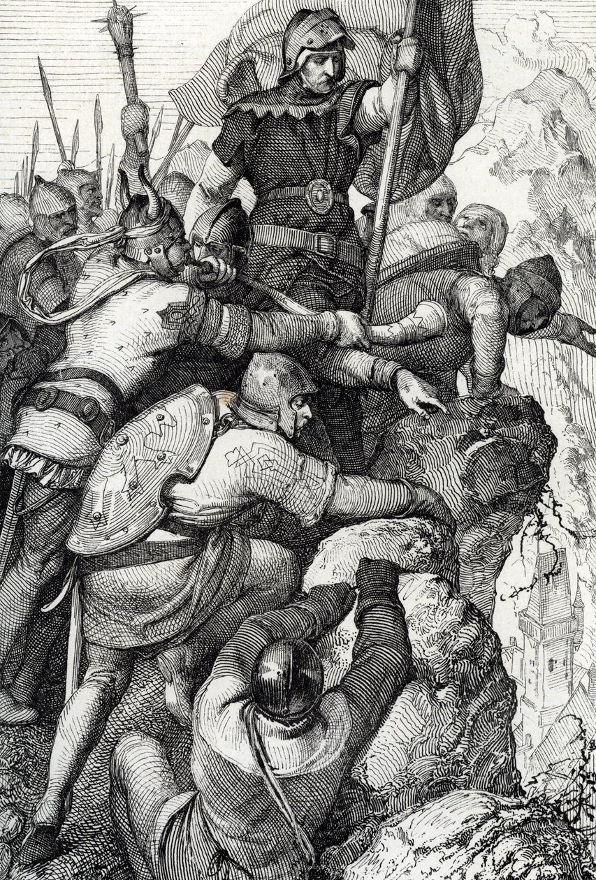 Le truppe di Ottone I di Baviera vicino a Verona in Italia, 1155 (disegno a penna da 