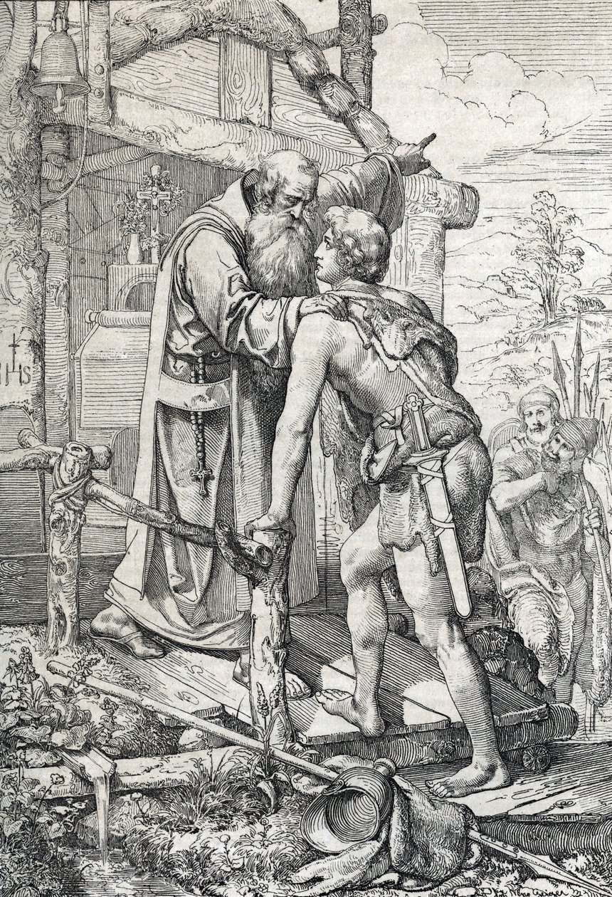 Il giovane Odoacre riceve la benedizione di Severino, Apostolo del Norico, ca. 470 da Peter Johann Nepomuck Geiger