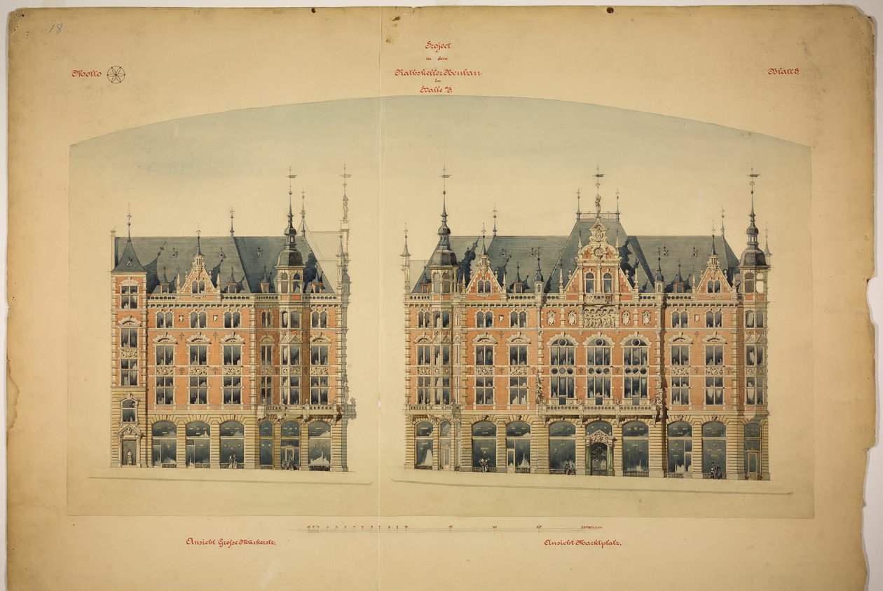 Rathskeller Neubau, Halle (Saale), Sassonia-Anhalt, Germania, Elevazioni da Peter Joseph Weber