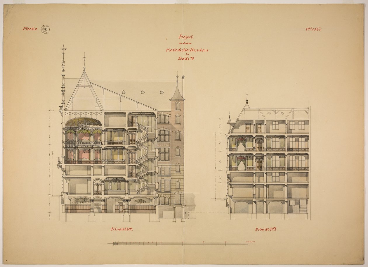 Rathskeller Neubau, Halle (Saale), Sassonia-Anhalt, Germania, Due sezioni da Peter Joseph Weber