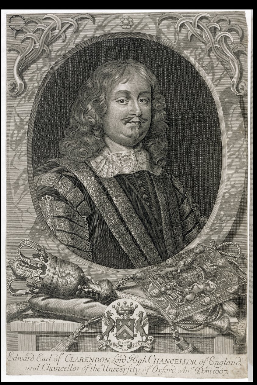 Edward Hyde, 1° Conte di Clarendon (1609-74), inciso da M. Burg da Peter Lely