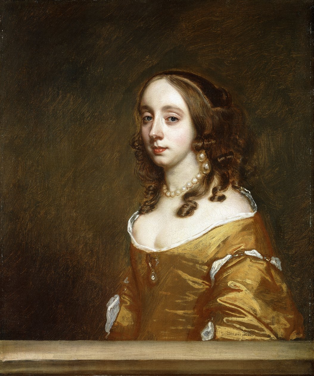 Ritratto di una Signora della Famiglia Popham, a mezzo busto, Dietro una Finestra, con un Vestito Arancione da Peter Lely