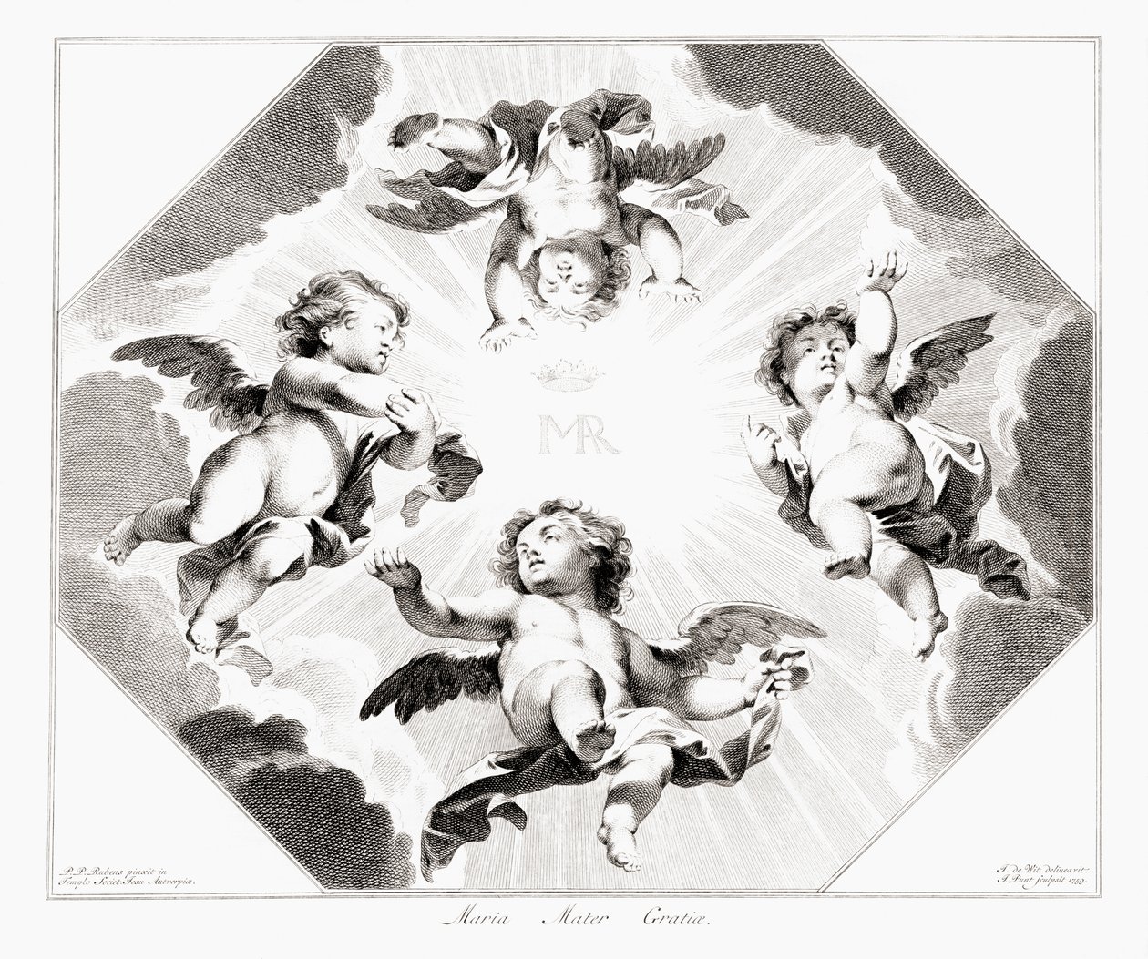Quattro angeli bambini che celebrano la Vergine Maria da Peter Paul (after) Rubens