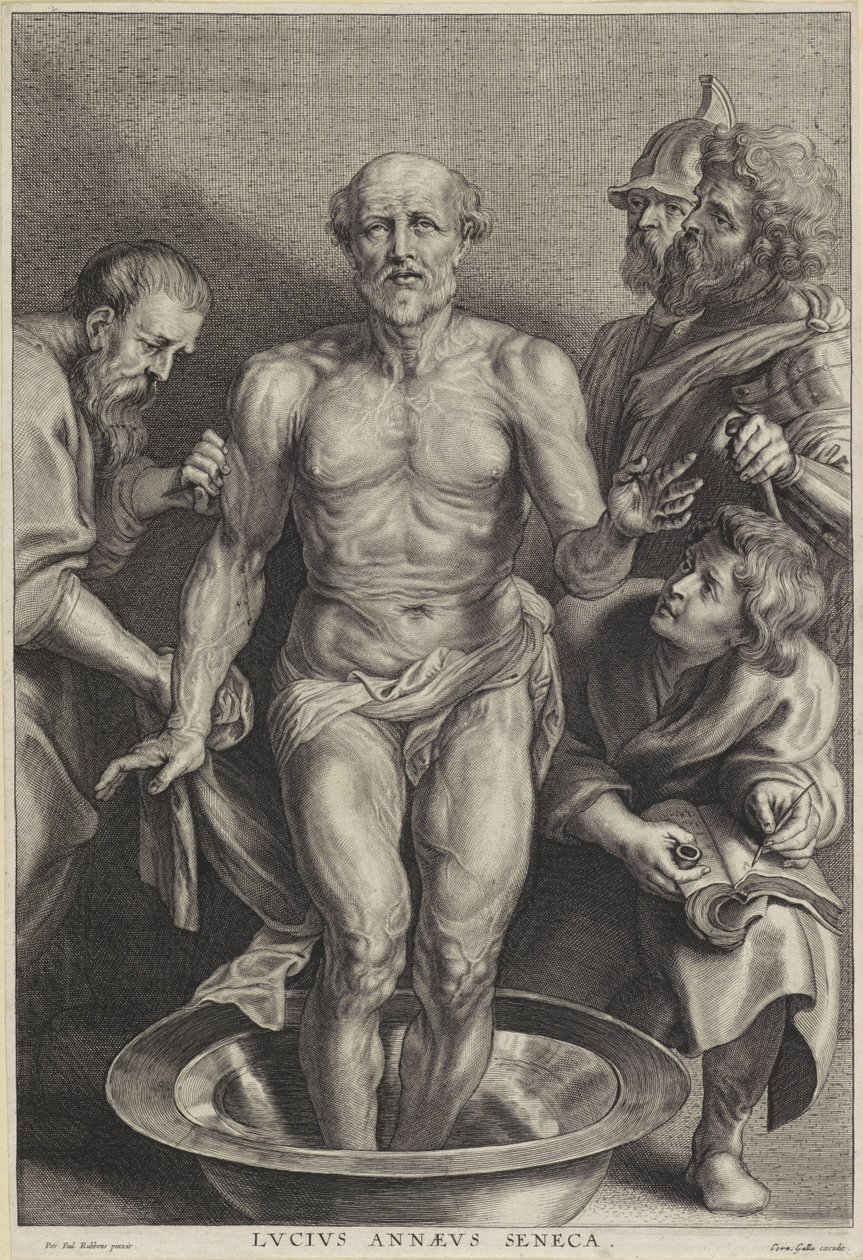 La morte di Seneca, inciso da Alexander Voet II da Peter Paul (after) Rubens