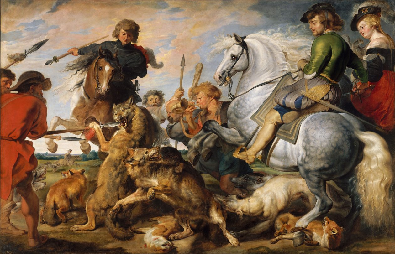 Caccia al lupo e alla volpe da Peter Paul (and studio) Rubens