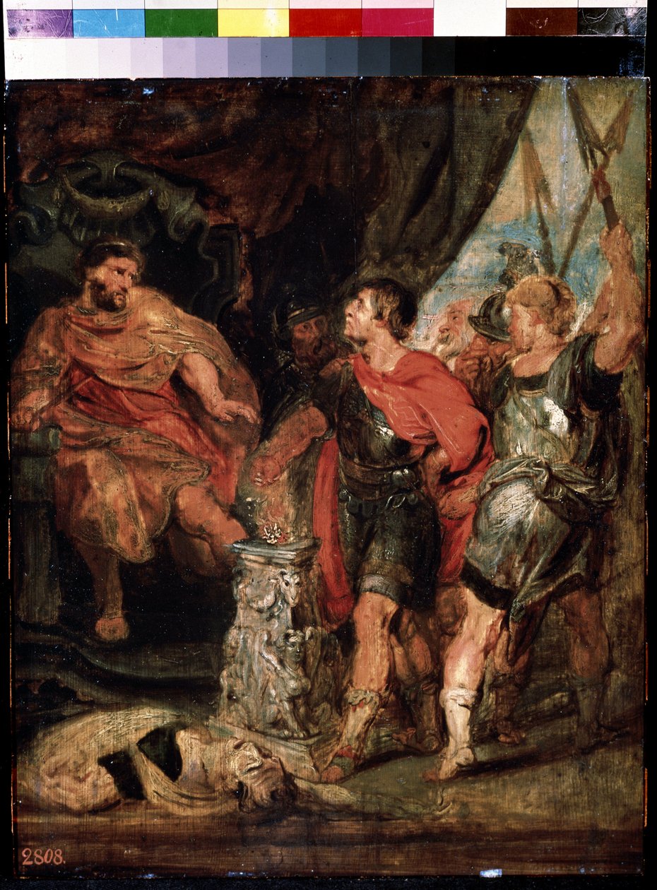 Mucio Scevola davanti a Porsenna. Caio Mucio Scevola, giovane patrizio romano catturato dalla guardia reale di Porsenna da Peter Paul (studio of) Rubens