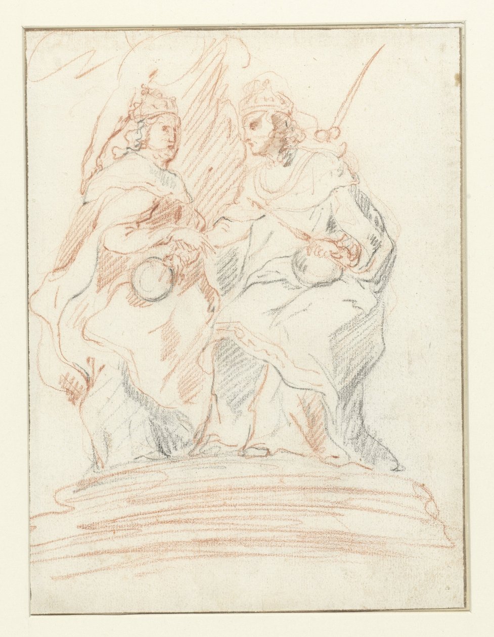 Re e regina su un trono, dietro di loro Fama e Cristo e Maria da Peter Paul Rubens (possibly)