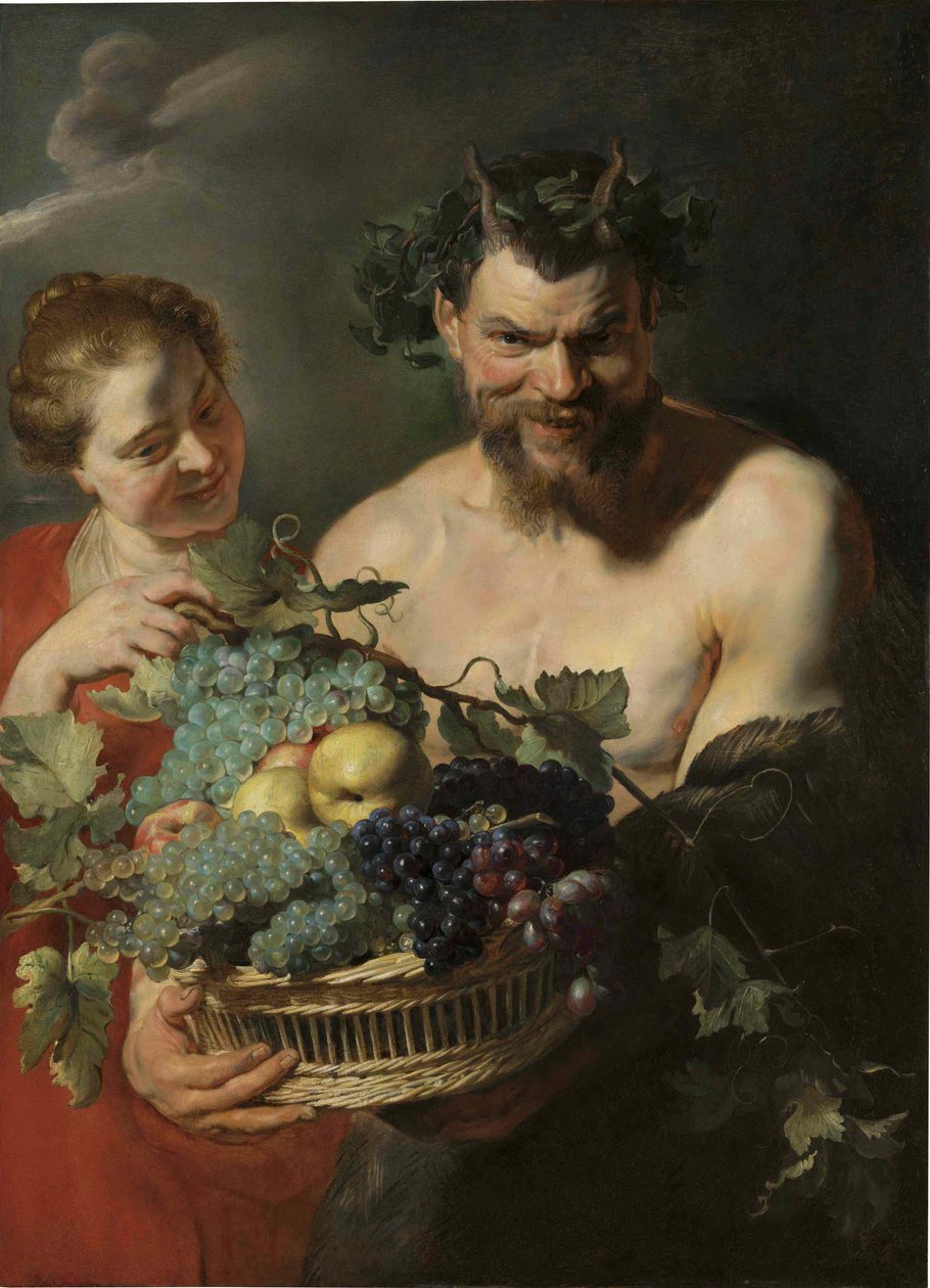 Satiro con cesto di uva e mele cotogne e ninfa, di Peter Paul Rubens da Peter Paul Rubens