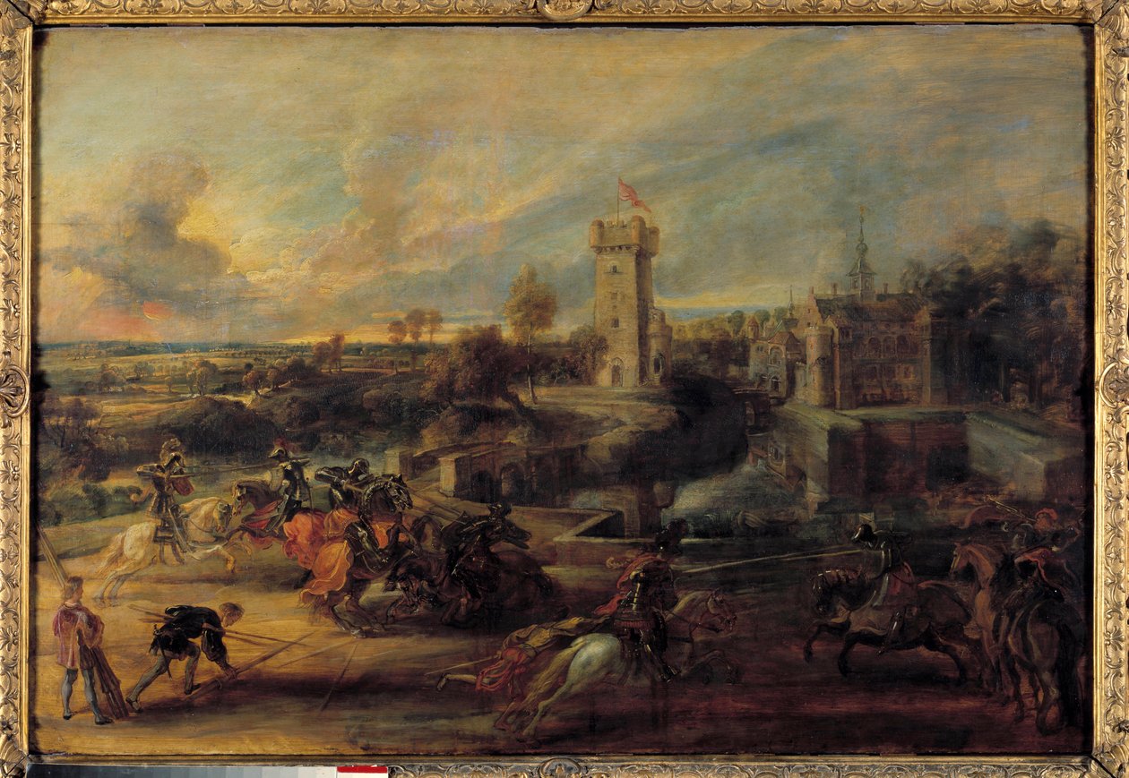 Un torneo vicino alle fosse del Castello di Steen (Medioevo). Dipinto fiammingo di Pierre Paul (Pierre-Paul) Rubens (o Peter Paul o Petrus Paulus) (1577-1640) da Peter Paul Rubens