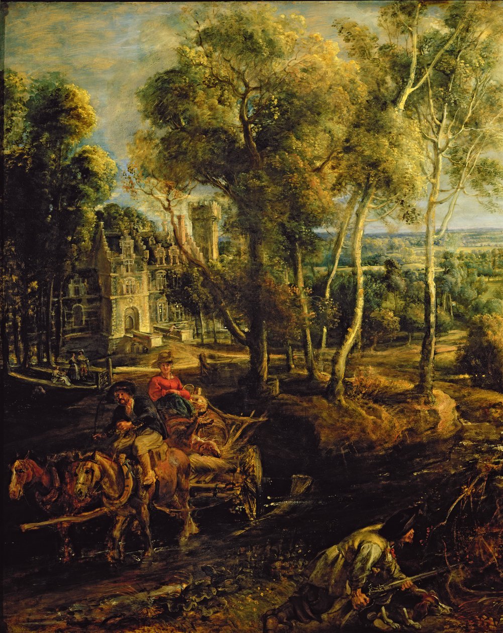 Paesaggio autunnale con vista su Het Steen al mattino presto (dettaglio) da Peter Paul Rubens