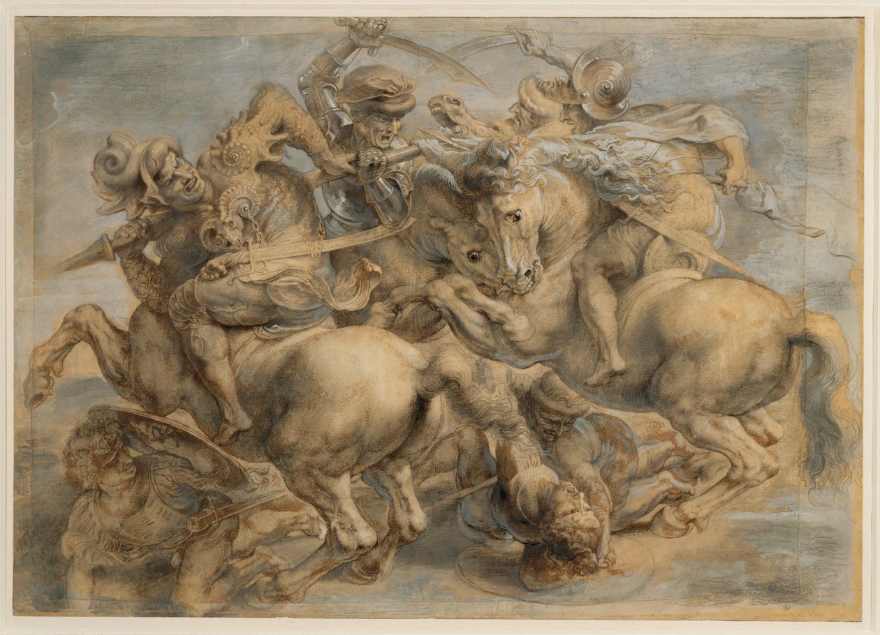 Battaglia di Anghiari (inchiostro bruno, pietra nera, pennello, penna, lumeggiato con guazzo e bianco di piombo) da Peter Paul Rubens