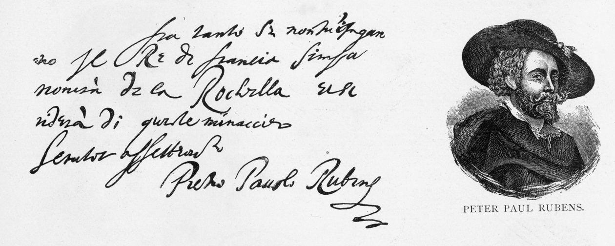 Scrittura e firma di Rubens da una lettera in italiano sulla sconfitta della marina inglese all