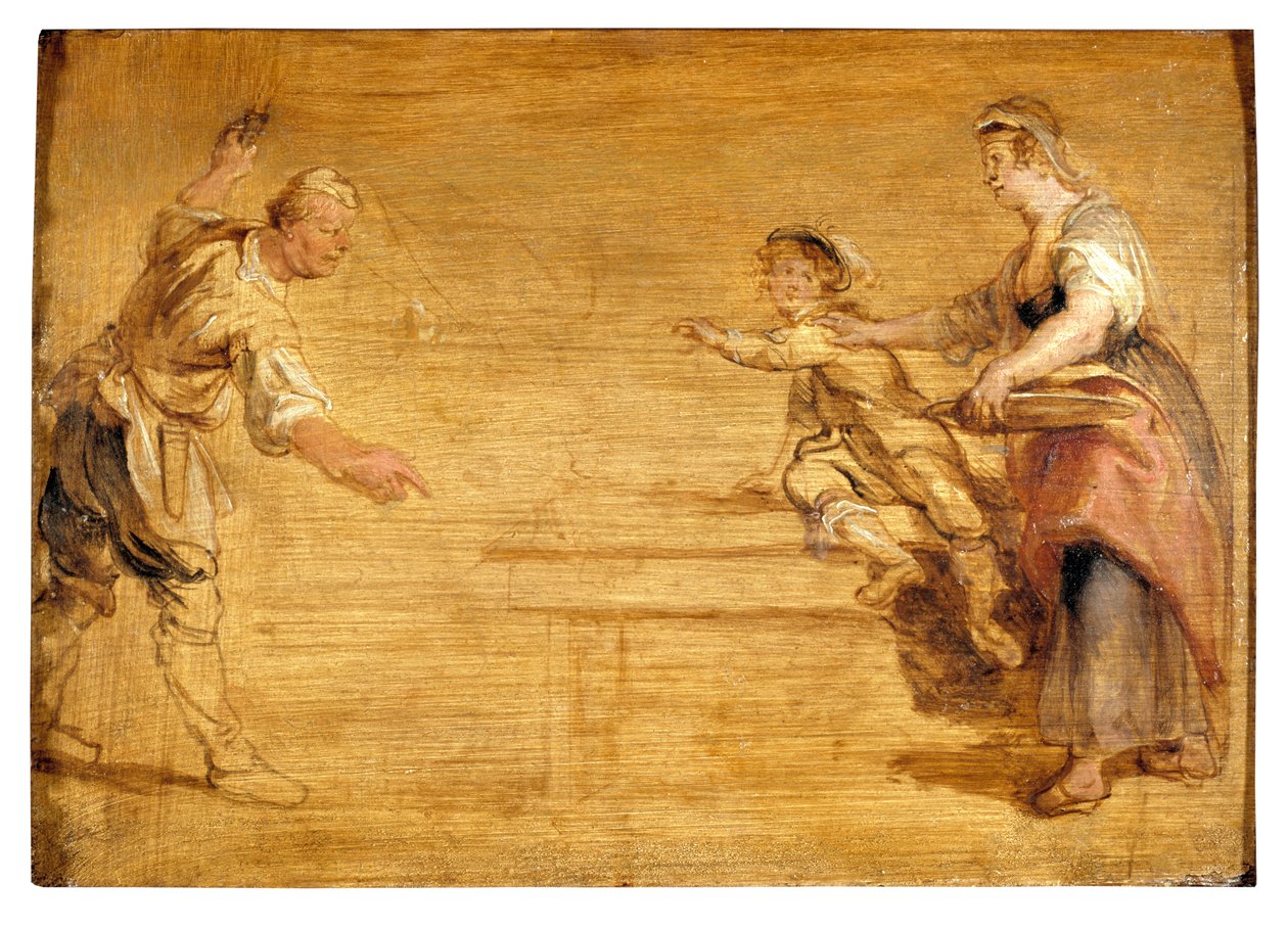 Cameriera, macellaio e ragazzo intorno a un tavolo da Peter Paul Rubens