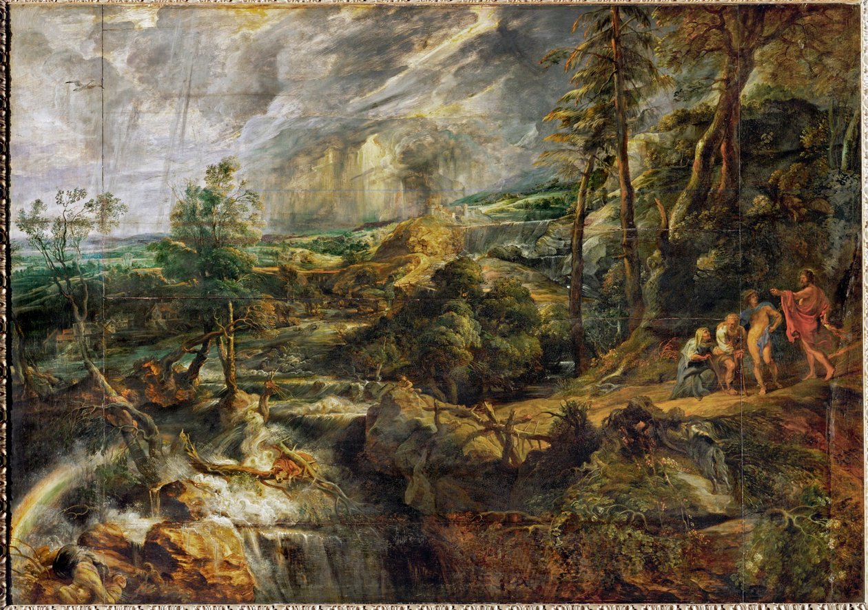 Paesaggio con temporale con Filemone e Baucis, Giove e Mercurio, 1620 circa (olio su tavola) da Peter Paul Rubens