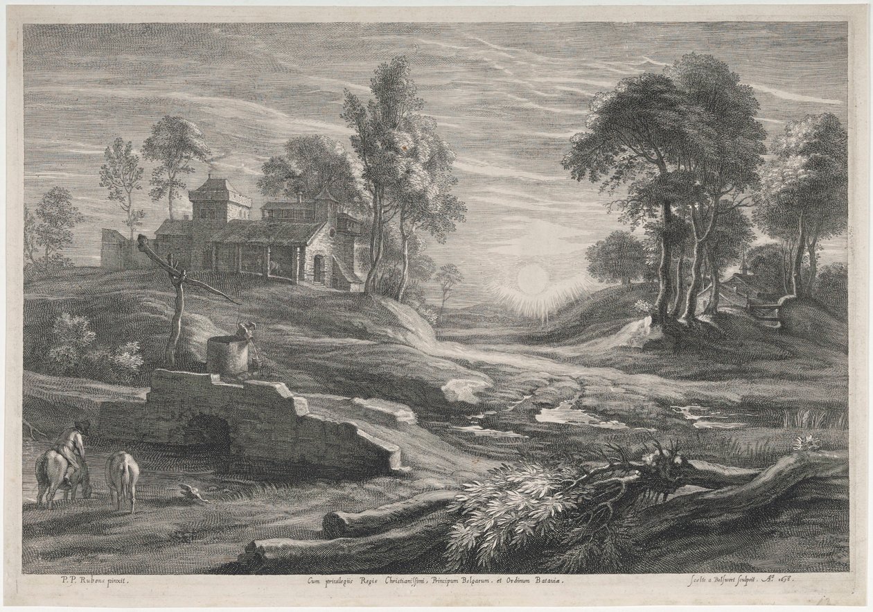 Paesaggio con tramonto e due case coloniche da Peter Paul Rubens