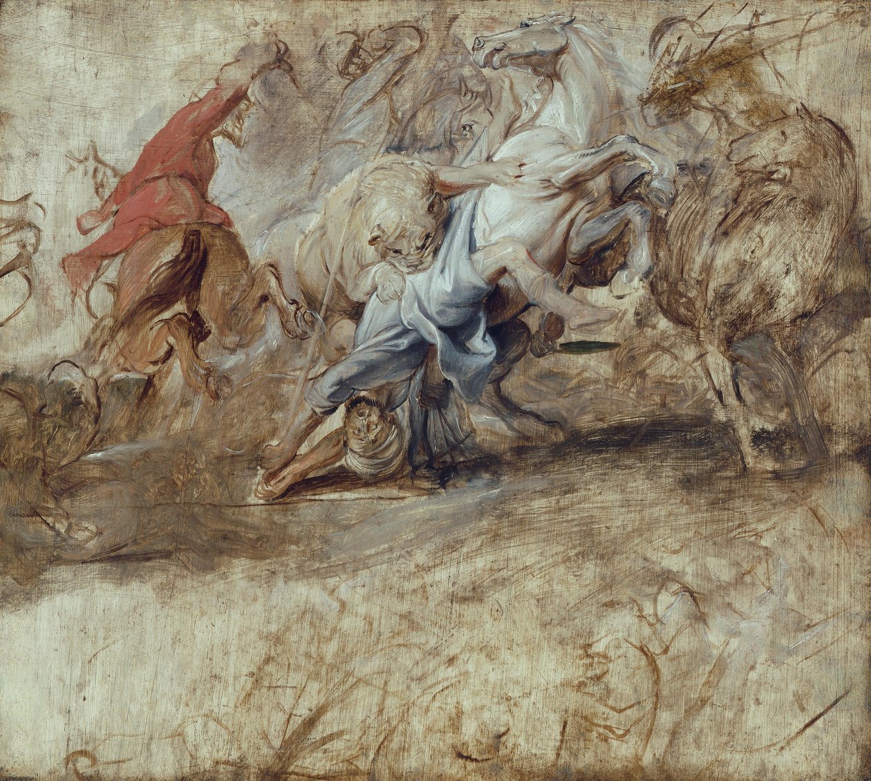 Caccia al leone (bozzetto a olio) Retro: Nozze in procurazione (bozzetto per il ciclo dei Medici) da Peter Paul Rubens