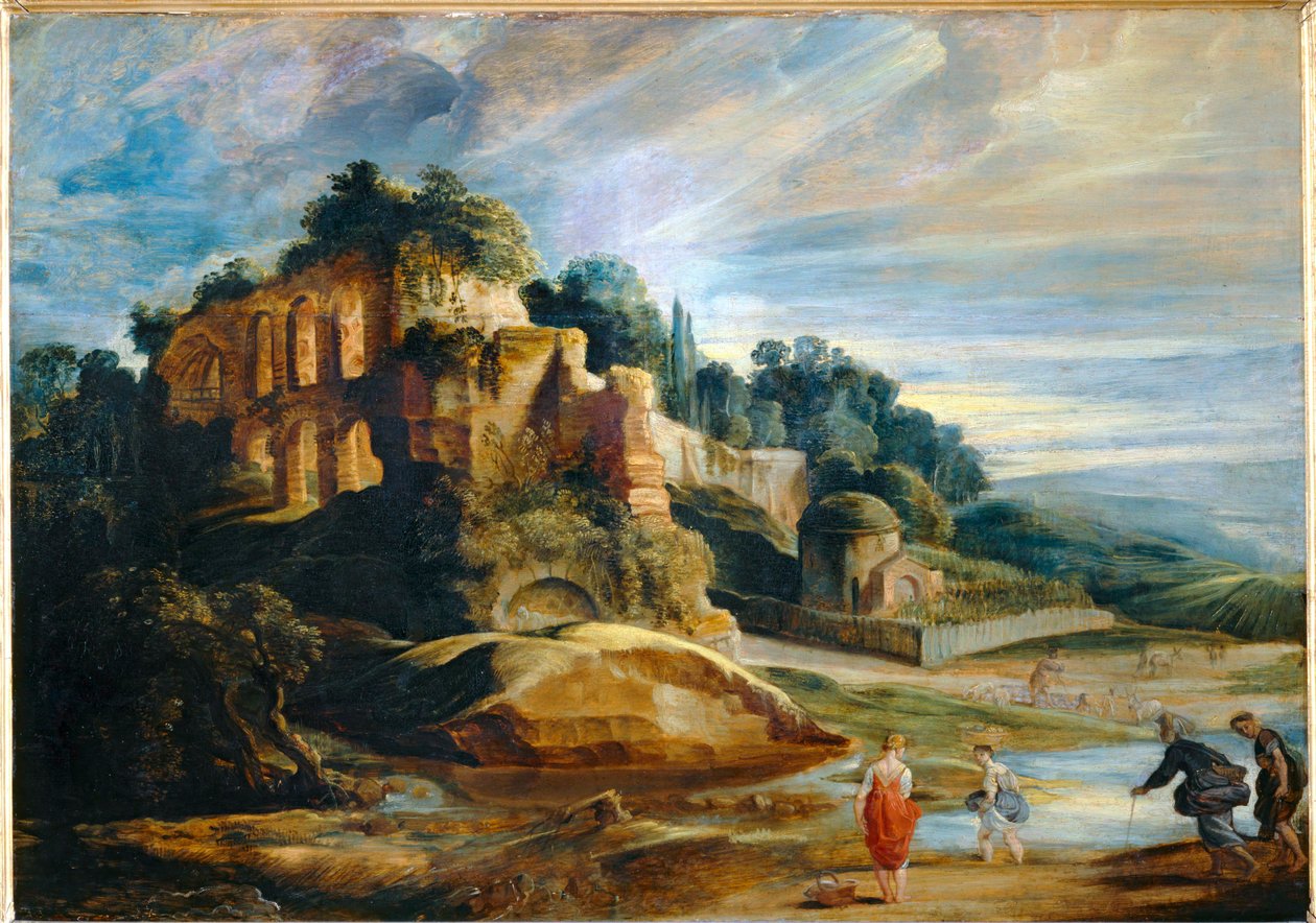 Paesaggio con le rovine del Monte Palatino a Roma (dipinto su tavola) da Peter Paul Rubens
