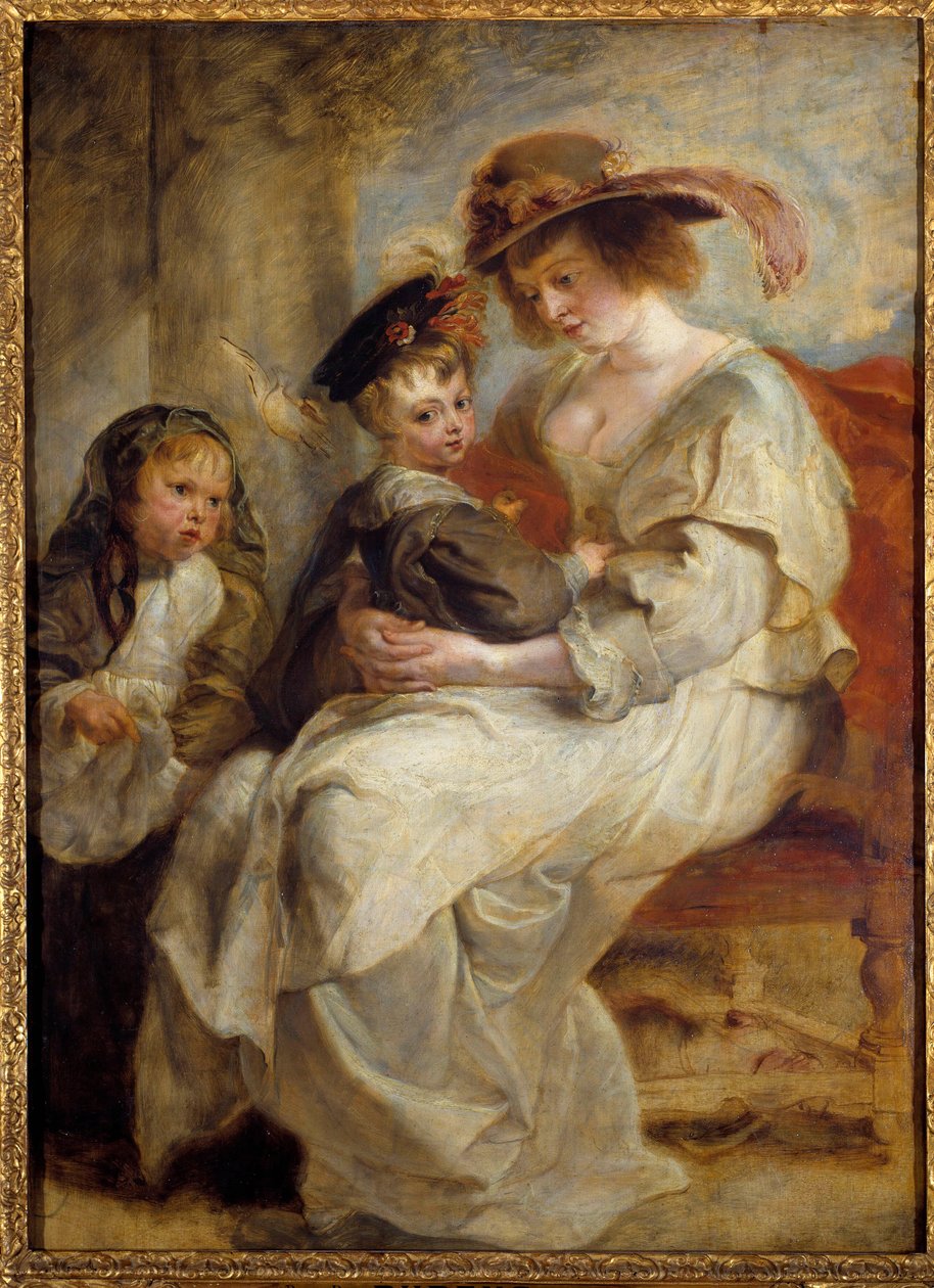 Ritratto di Helene Fourment (1614-1673), la seconda moglie del pittore con i due figli della coppia (1634) da Peter Paul Rubens