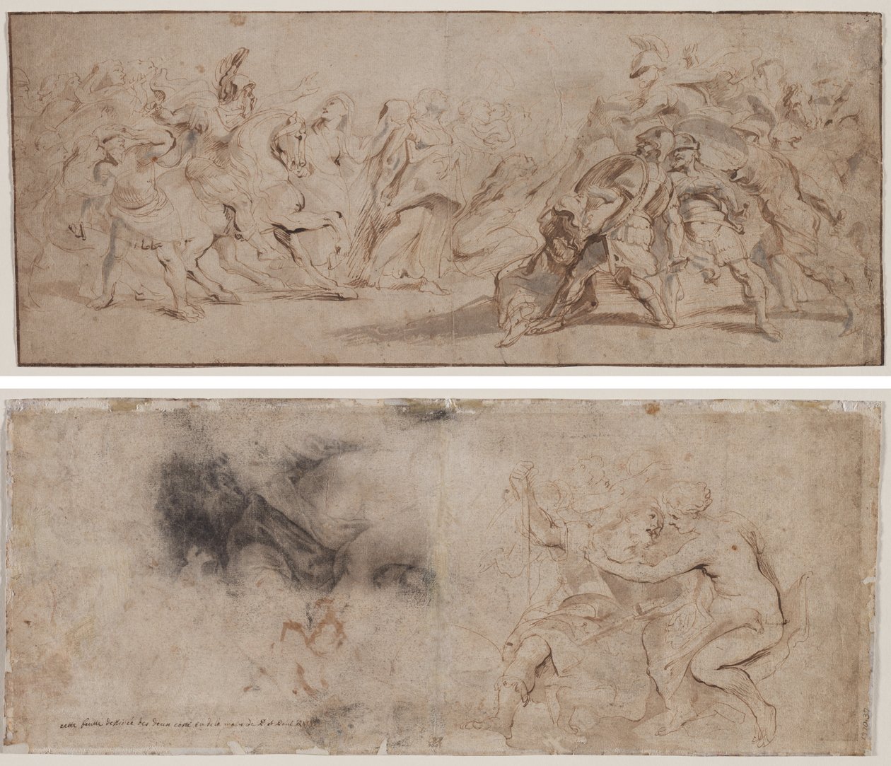Riconciliazione dei Romani e dei Sabini (recto) Venere Disarma Marte, Studio di Drappeggio (verso) da Peter Paul Rubens
