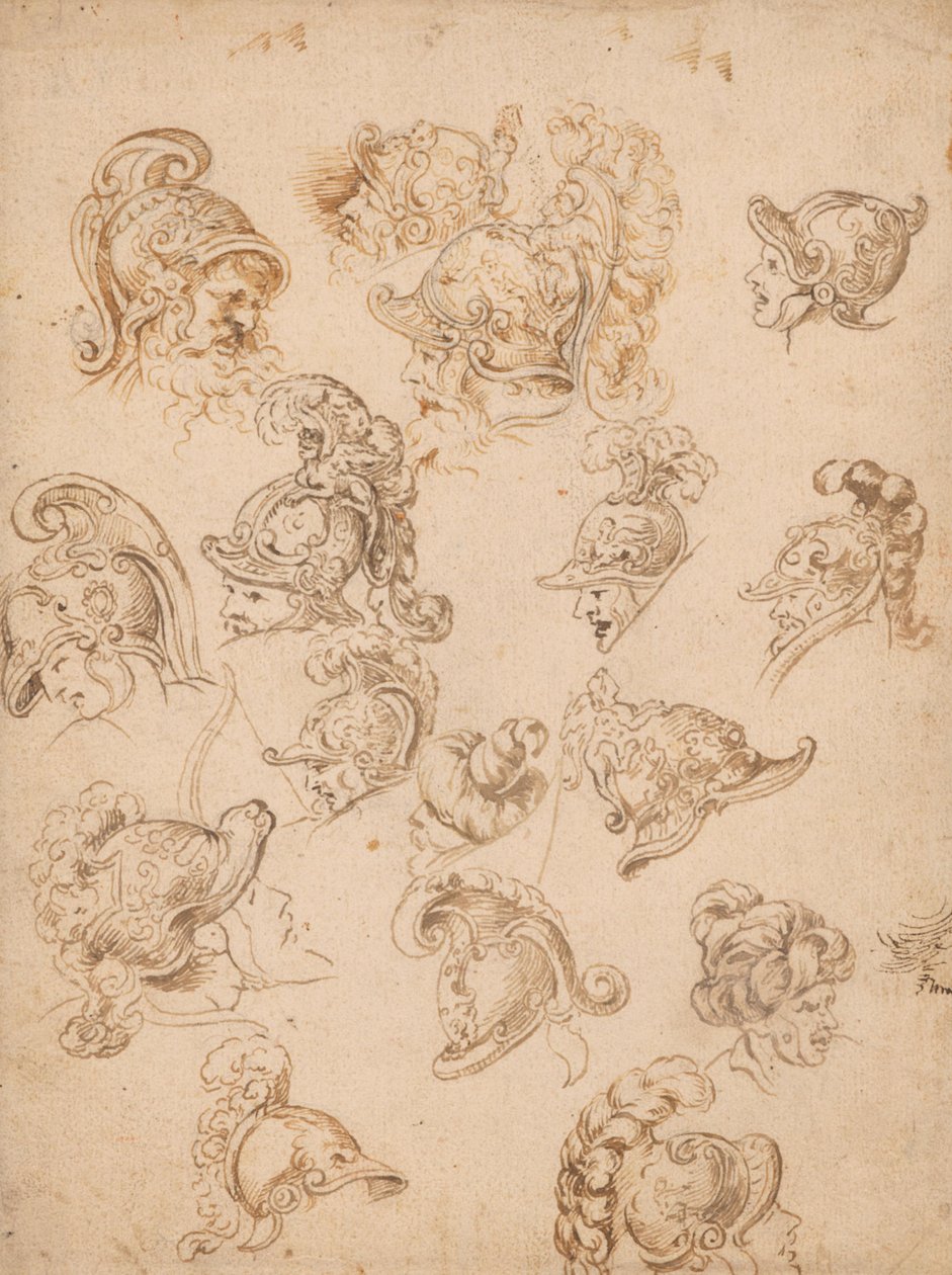 Foglio di studi con elmi e teste da Peter Paul Rubens