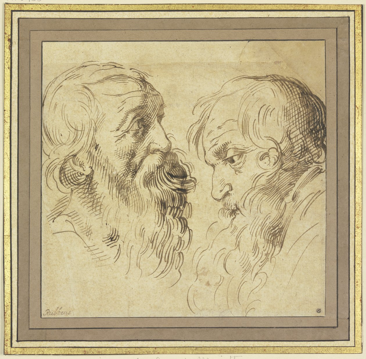 Foglio di studio: due teste barbute di profilo, una a destra e una a sinistra da Peter Paul Rubens