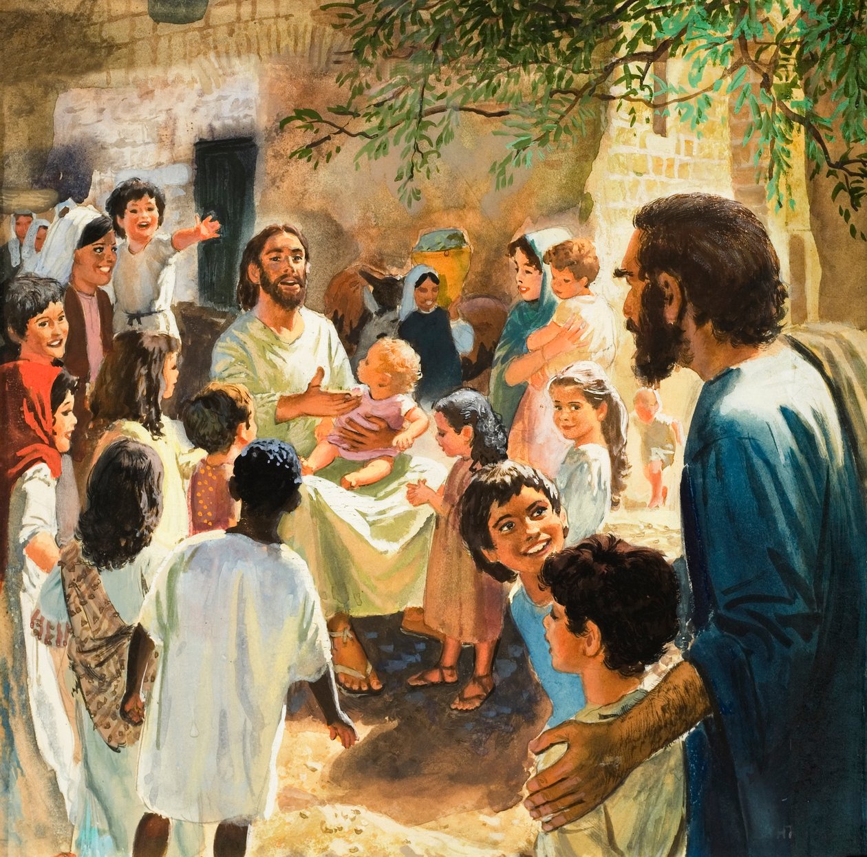 Cristo con i bambini (gouache su carta) da Peter Seabright