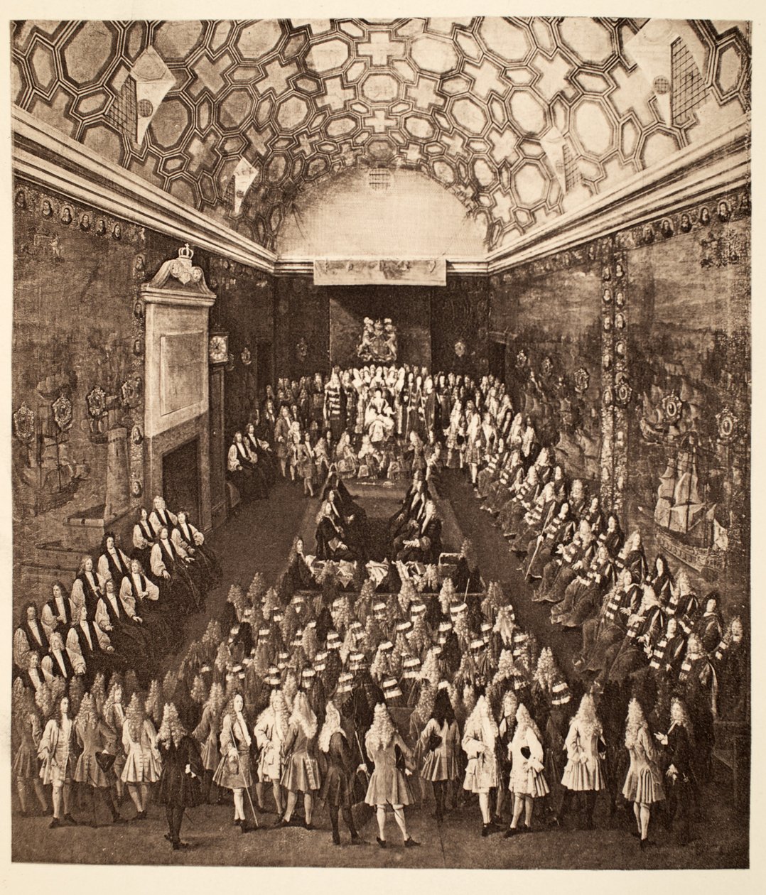 La Regina Anna nella Camera dei Lord, pub. 1902 da Peter Tillemans