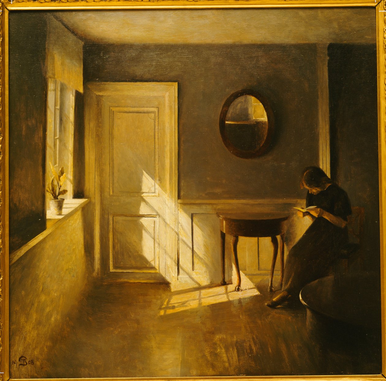 Una ragazza che legge in un interno da Peter Vilhelm Ilsted
