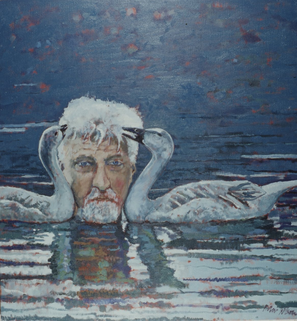 Conrad Lorenz con i goslings, 2000 (olio su tela) da Peter Wilson