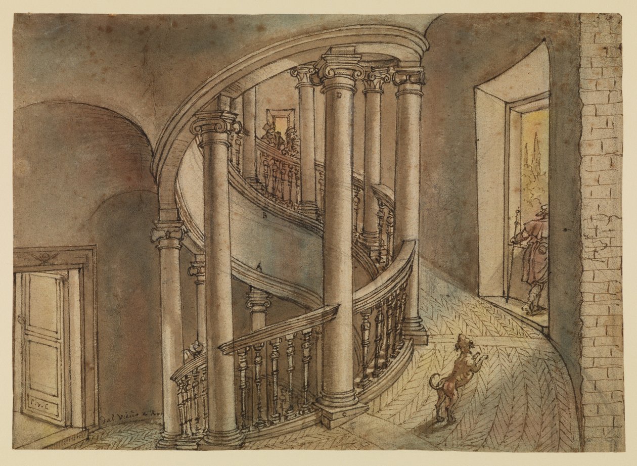 Scala del Belvedere, dalla Scala di Chiocciola di Bramante, nel Cortile di San Damaso, Vaticano da Peter van Lint