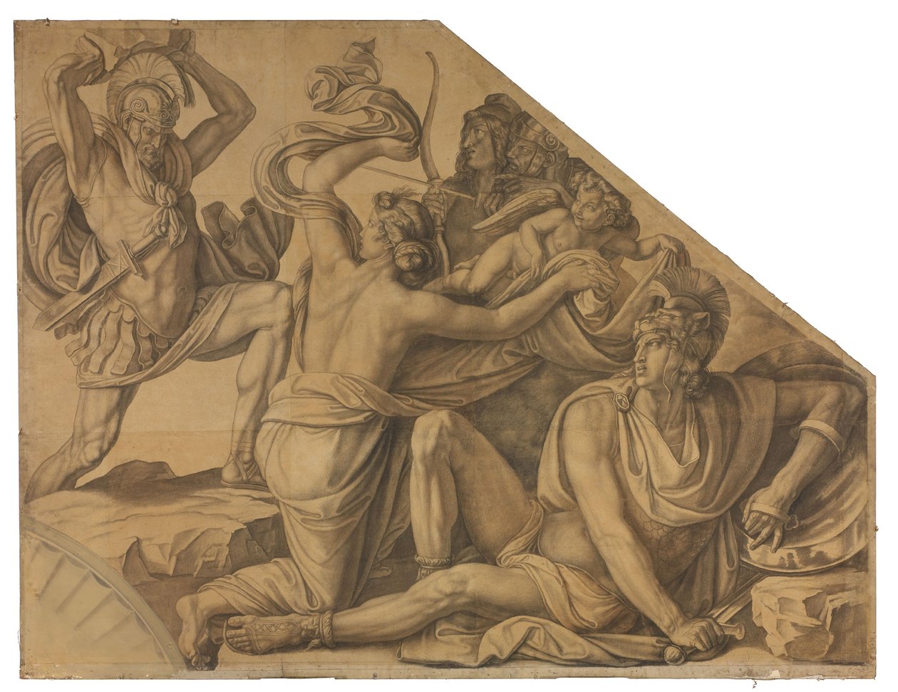 Aphrodite schützt Paris vor Menelaos. Karton zu den Deckenbildern der Münchner Glyptothek da Peter von Cornelius