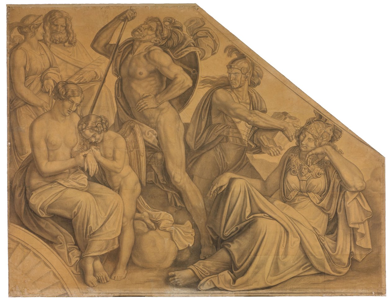 Aphrodite und Ares von Diomedes verwundet. Karton zu den Deckenbildern der Münchner Glyptothek da Peter von Cornelius