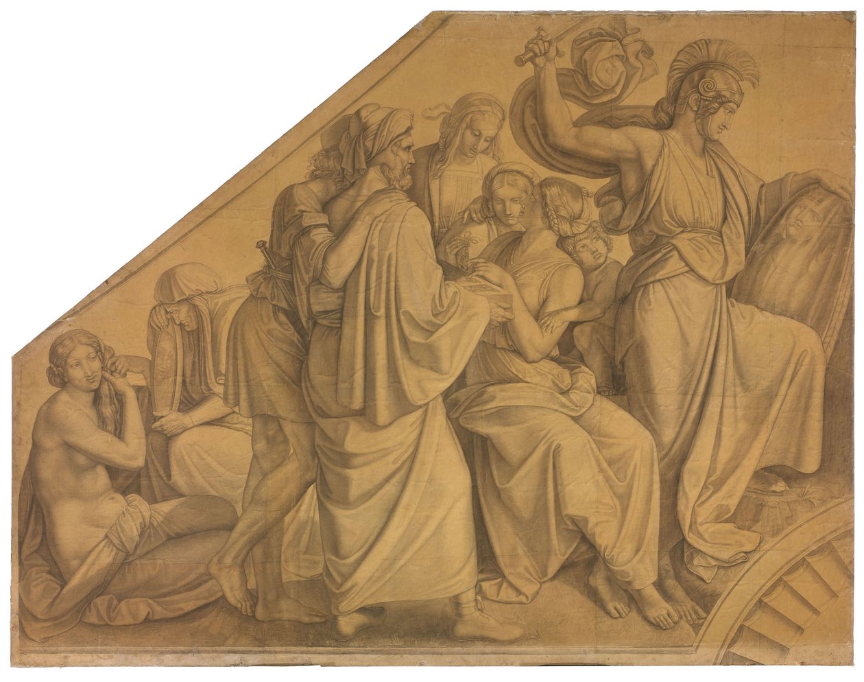 Odysseus entdeckt Achill unter den Töchtern des Lykomedes. Karton zu den Deckenbildern der Münchner Glyptothek da Peter von Cornelius