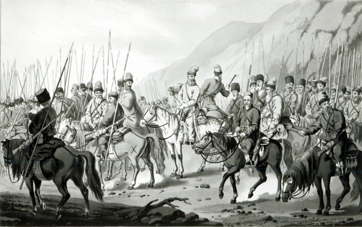 Diverse tribù di cosacchi russi in ordine di marcia, 1813 da Peter von Hess
