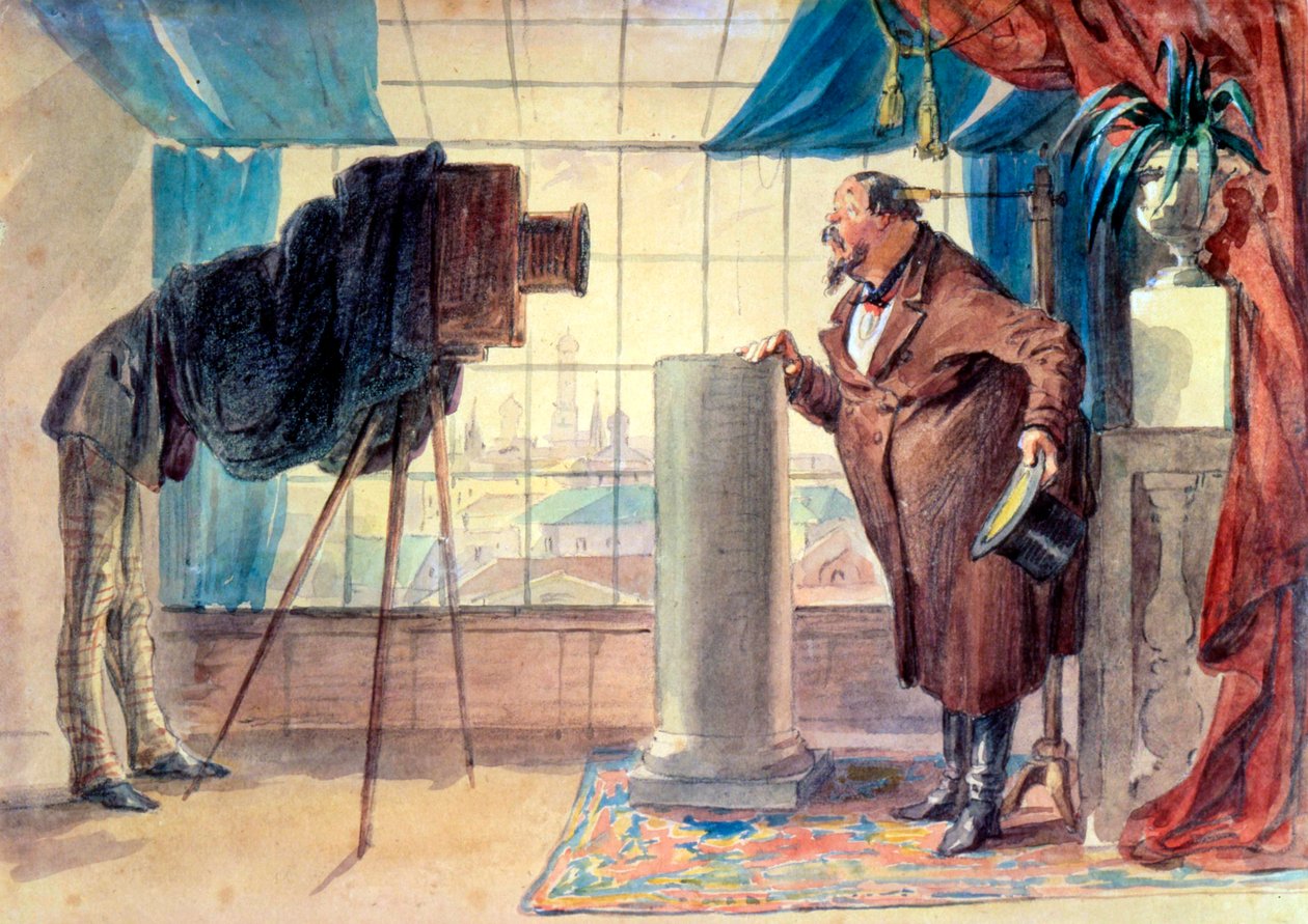 Mercante dal fotografo, 1860s da Petr Mikhailovich Shmel